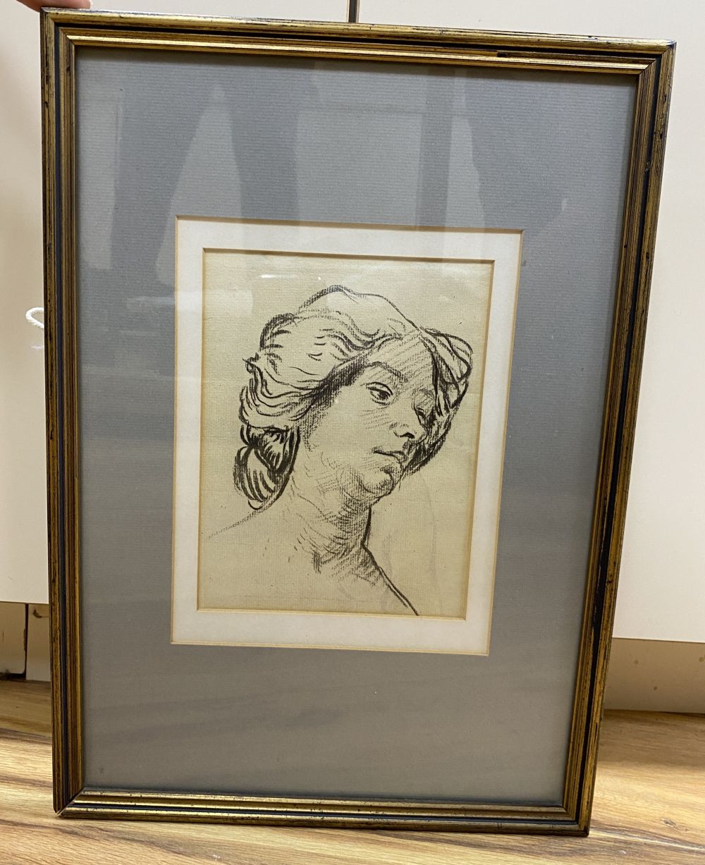 Attributed to Augustus John (1878-1961), charcoal on paper, Sketch of a lady, label verso inscribed Sketch by Augustus John-on Algernon